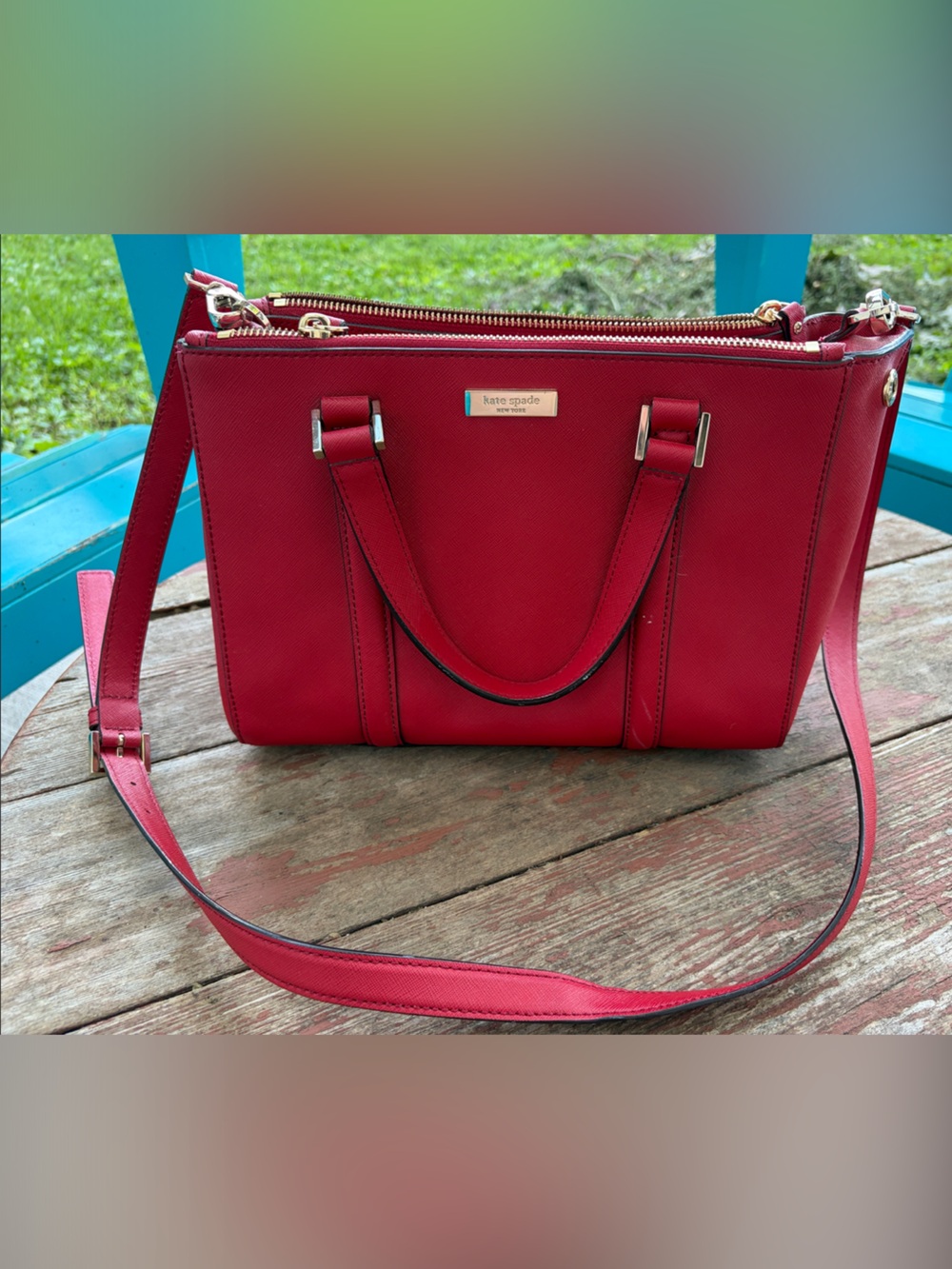 kate spade red Newberry Lane with crossbody strap